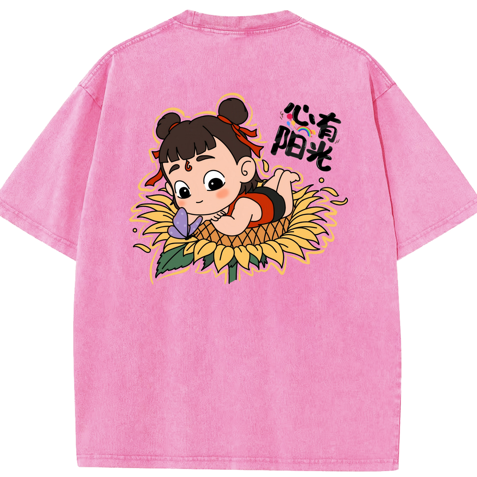 （画像用） Ne Zha 2 ナタ 魔童の大暴れ 綿100% ヴィンテージ風 半袖Tシャツ（背面プリント）